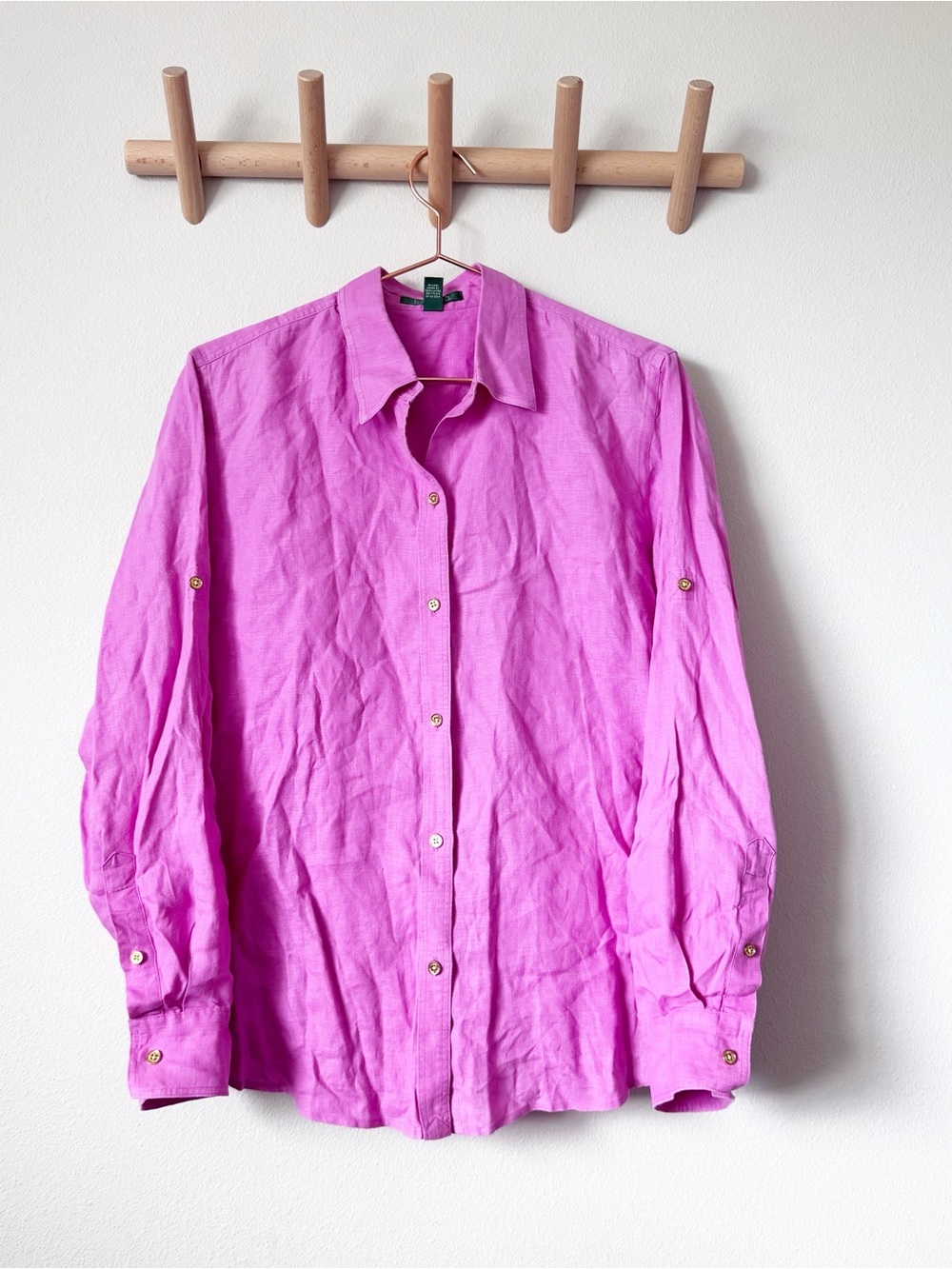 Lauren Ralph Lauren Linen Bright Pink Button-Down Shirt